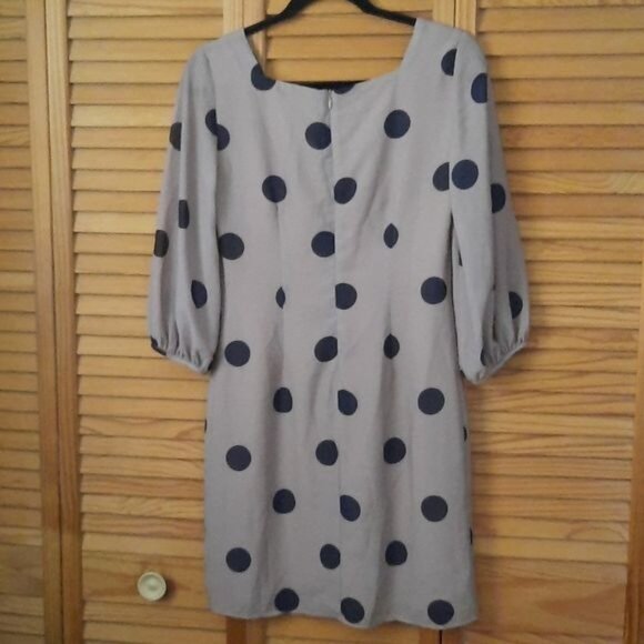 Amanda Uprichard Tan Polka Dot Walsh Sheer Sleeve Square Neckline Sheath Dress S - Picture 2 of 4
